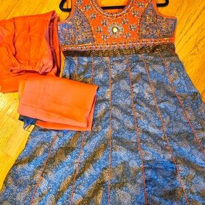 Orange and brown Salwar Kameez Churidar lehenga punjabi Indian